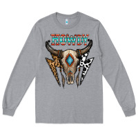 Heather Grey howdy boho skull Long Sleeve Tee - CowhideDigitalArt