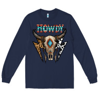 Navy howdy boho skull Long Sleeve Tee - CowhideDigitalArt