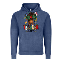 Vintage Denim teacher life afro messy bun Vintage Hoodie - texasbilliewilder