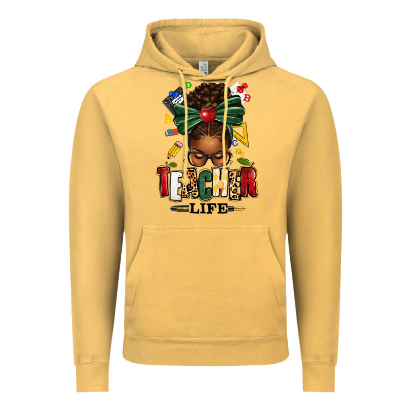 Teacher Life Afro Messy Bun Vintage Hoodie by texasbilliewilder | Teevron