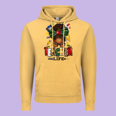 Teacher Life Afro Messy Bun Vintage Hoodie Designed By Texasbilliewilder