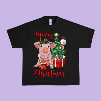 Merry Christmas Pig Urban Heavy Tee Designed By Ranaportraitstore