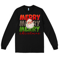 Black Merry Christmas Santa Long Sleeve Tee - FaDigitalArtStudio