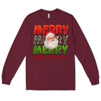 Burgundy Merry Christmas Santa Long Sleeve Tee - FaDigitalArtStudio