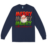Navy Merry Christmas Santa Long Sleeve Tee - FaDigitalArtStudio