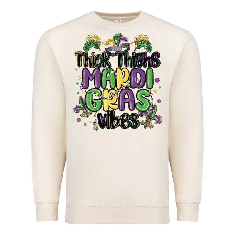 Thick Thighs Mardi Gras Vibes Premium Sweatshirt by MaliasSmallBusiness | Teevron