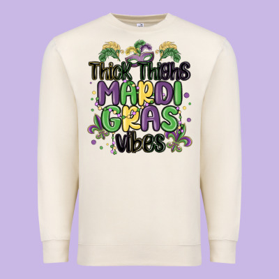 Thick Thighs Mardi Gras Vibes Premium Sweatshirt Designed By Maliassmallbusiness