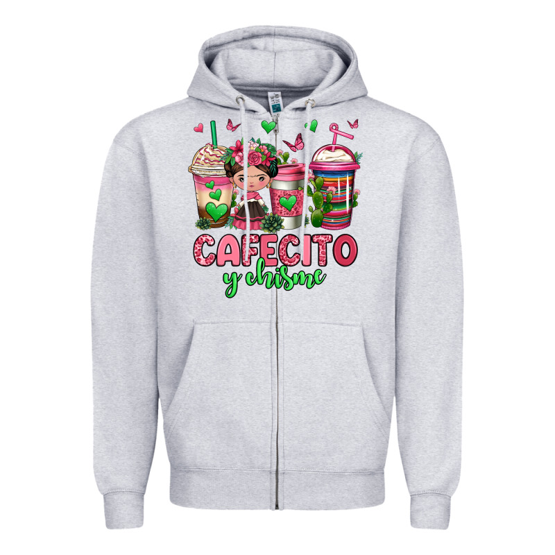 Cafecito Y Chisme Coffee Cups Zipper Hoodie by Jasminsmagicworld | Teevron