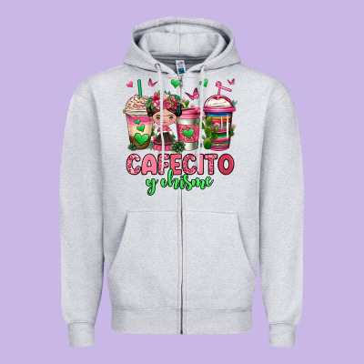 Cafecito Y Chisme Coffee Cups Zipper Hoodie Designed By Jasminsmagicworld
