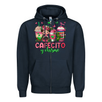 Navy cafecito y chisme coffee cups Zipper Hoodie - Jasminsmagicworld