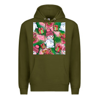 Army Green cute snowman and gift box with leopard seamless pattern bbs Premium Hoodie - BundleAndBundleShop