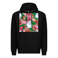 Black cute snowman and gift box with leopard seamless pattern bbs Premium Hoodie - BundleAndBundleShop