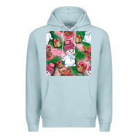Blue Mist cute snowman and gift box with leopard seamless pattern bbs Premium Hoodie - BundleAndBundleShop