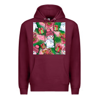 Burgundy cute snowman and gift box with leopard seamless pattern bbs Premium Hoodie - BundleAndBundleShop