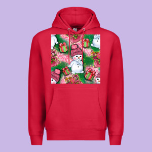 Cute Snowman And Gift Box With Leopard Seamless Pattern Bbs Premium Hoodie Designed By Bundleandbundleshop