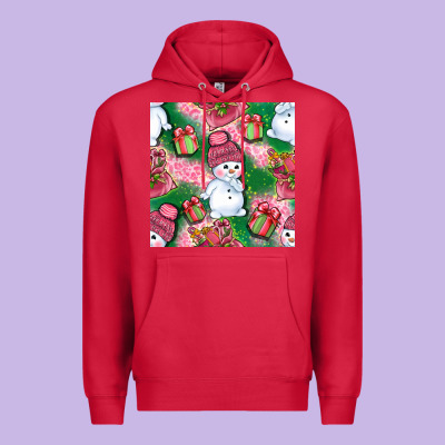 Cute Snowman And Gift Box With Leopard Seamless Pattern Bbs Premium Hoodie Designed By Bundleandbundleshop