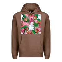 Chestnut cute snowman and gift box with leopard seamless pattern bbs Premium Hoodie - BundleAndBundleShop