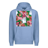Colony Blue cute snowman and gift box with leopard seamless pattern bbs Premium Hoodie - BundleAndBundleShop