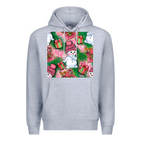 Heather Grey cute snowman and gift box with leopard seamless pattern bbs Premium Hoodie - BundleAndBundleShop