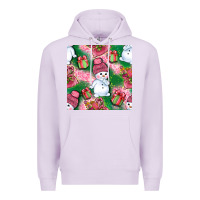 Lilac cute snowman and gift box with leopard seamless pattern bbs Premium Hoodie - BundleAndBundleShop