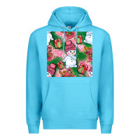 Ocean Blue cute snowman and gift box with leopard seamless pattern bbs Premium Hoodie - BundleAndBundleShop