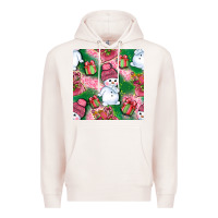Pale Pink cute snowman and gift box with leopard seamless pattern bbs Premium Hoodie - BundleAndBundleShop