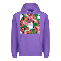 Purple cute snowman and gift box with leopard seamless pattern bbs Premium Hoodie - BundleAndBundleShop