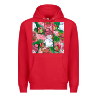 Red cute snowman and gift box with leopard seamless pattern bbs Premium Hoodie - BundleAndBundleShop