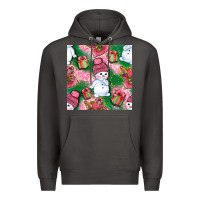 Smoke cute snowman and gift box with leopard seamless pattern bbs Premium Hoodie - BundleAndBundleShop