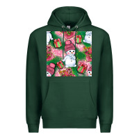 Sports Green cute snowman and gift box with leopard seamless pattern bbs Premium Hoodie - BundleAndBundleShop