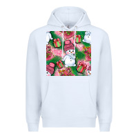 White cute snowman and gift box with leopard seamless pattern bbs Premium Hoodie - BundleAndBundleShop