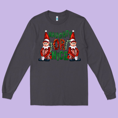 Naughty Or Nice Christmas Elfs Long Sleeve Tee Designed By Fadigitalartstudio