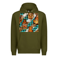 Army Green thanksgiving gnomies with leopard and tartan seamless pattern bbs Premium Hoodie - BundleAndBundleShop