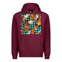 Burgundy thanksgiving gnomies with leopard and tartan seamless pattern bbs Premium Hoodie - BundleAndBundleShop