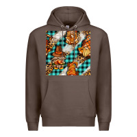Coffee thanksgiving gnomies with leopard and tartan seamless pattern bbs Premium Hoodie - BundleAndBundleShop