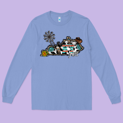 Ky Yall Western Long Sleeve Tee Designed By Cowhidedigitalart