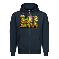 Navy juneteenth afro coffee cups Zipper Hoodie - Jasminsmagicworld