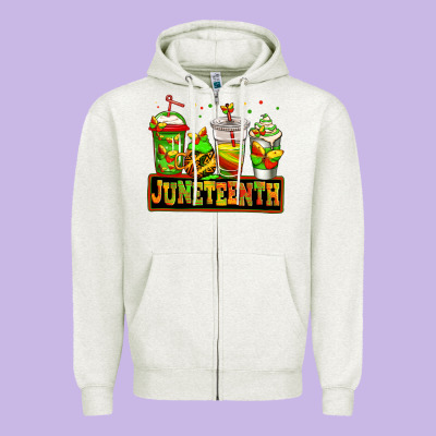 Juneteenth Afro Coffee Cups Zipper Hoodie Designed By Jasminsmagicworld