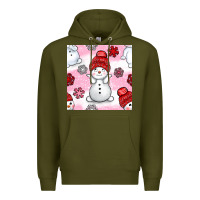 Army Green cute snowman and snow flakes seamless pattern bbs Premium Hoodie - BundleAndBundleShop