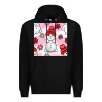 Black cute snowman and snow flakes seamless pattern bbs Premium Hoodie - BundleAndBundleShop