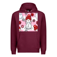 Burgundy cute snowman and snow flakes seamless pattern bbs Premium Hoodie - BundleAndBundleShop
