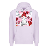 Lilac cute snowman and snow flakes seamless pattern bbs Premium Hoodie - BundleAndBundleShop