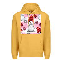Mustard cute snowman and snow flakes seamless pattern bbs Premium Hoodie - BundleAndBundleShop
