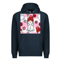 Navy cute snowman and snow flakes seamless pattern bbs Premium Hoodie - BundleAndBundleShop