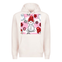 Pale Pink cute snowman and snow flakes seamless pattern bbs Premium Hoodie - BundleAndBundleShop