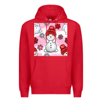 Red cute snowman and snow flakes seamless pattern bbs Premium Hoodie - BundleAndBundleShop