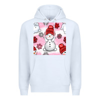 White cute snowman and snow flakes seamless pattern bbs Premium Hoodie - BundleAndBundleShop
