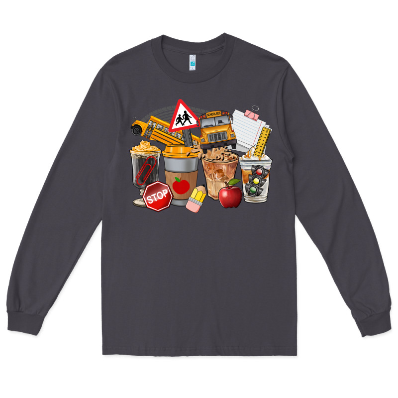 School Bus Coffee Cups Long Sleeve Tee by FaDigitalArtStudio | Teevron