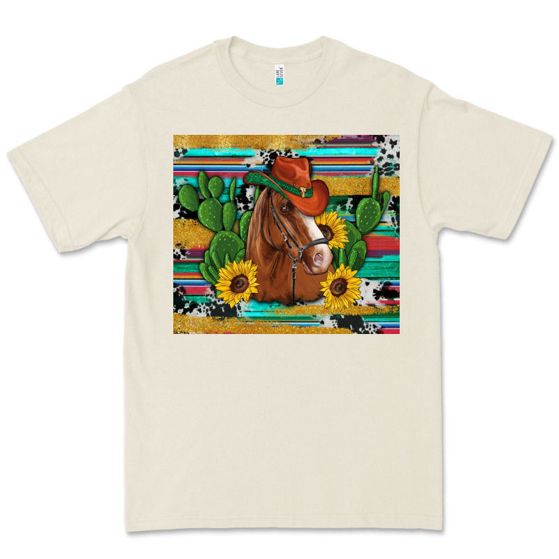 Western Horse Cowboy Hat Cactus Sunflowers Glitter Cowhide Serape Turq Premium Tee by Artiststas | Teevron