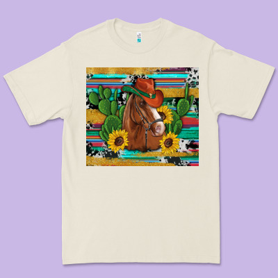 Western Horse Cowboy Hat Cactus Sunflowers Glitter Cowhide Serape Turq Premium Tee Designed By Artiststas